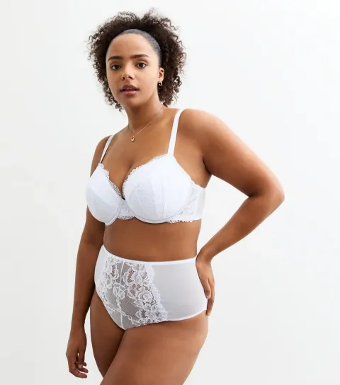 New Look Women's Plus Size White Lace Plunge Bra Curves