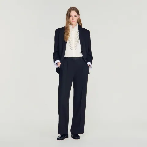 Mixed-material satin trousers
