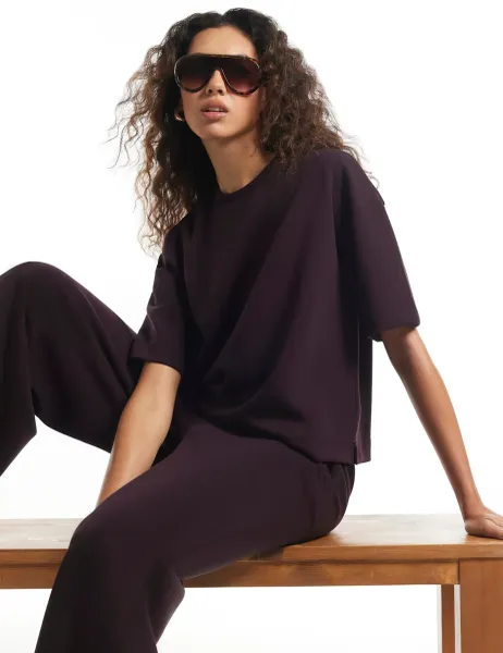 River Island Soft Touch Crew Neck T-Shirt Burgundy