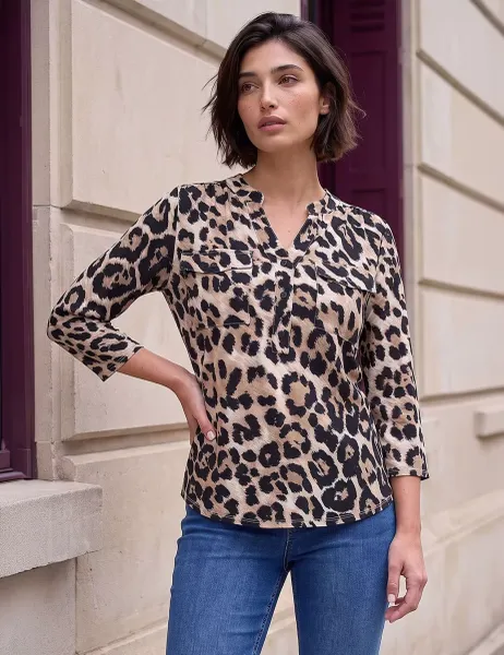 Roman Petite Animal Print Button Top Black Mix