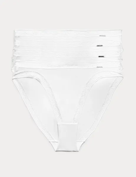 Autograph 4pk Modal Rich with Silk High Leg Knickers White