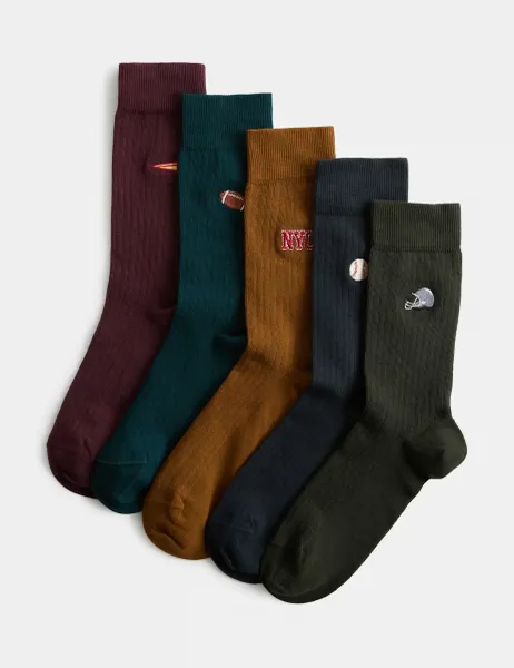 Marks & Spencer 5 Pack Cool & Fresh Varsity Socks Multi