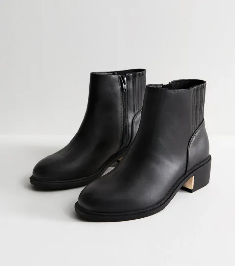 Women's Wide Fit Black Faux Leather Metal Trim Ankle Boots Vegan