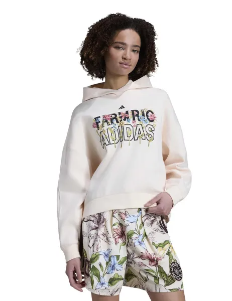 Adidas X FARM Rio Cotton Rich Floral Relaxed Hoodie Soft White