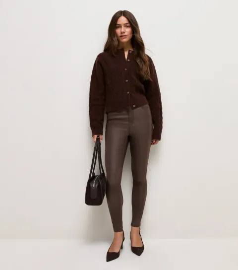 New Look Women's Petite Dark Brown Coated Lift & Shape Jenna Jeans