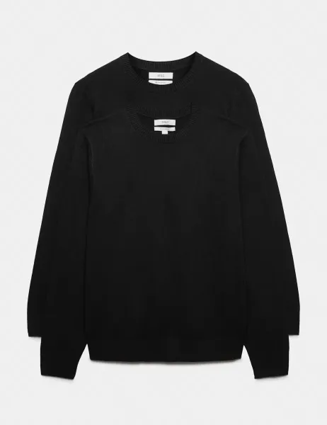 Marks & Spencer 2 Pack Air Yarn Crew Neck Jumpers Black