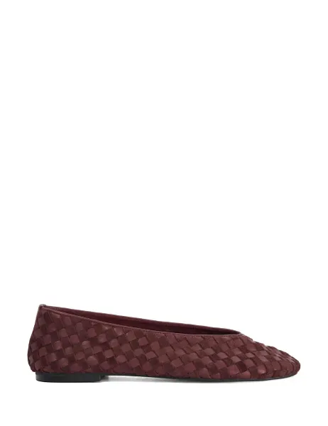 Leather Woven Ballet Pumps Burgundy