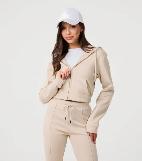 Women's Stone Cropped Zip Up Hoodie