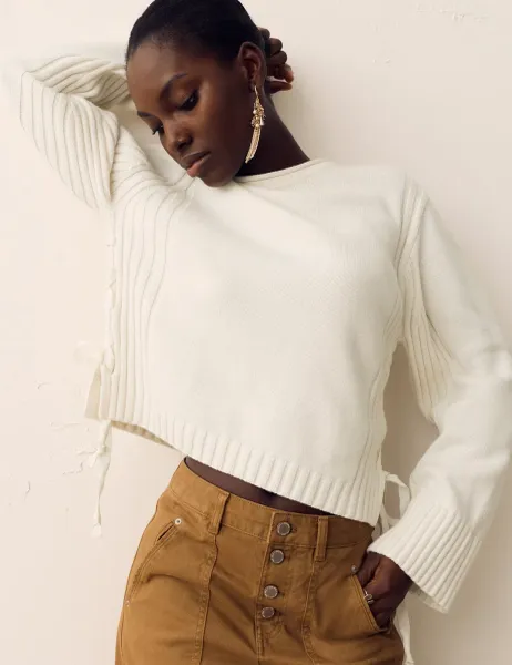 Per Una Cotton Rich Tie Side Detail Jumper Cream