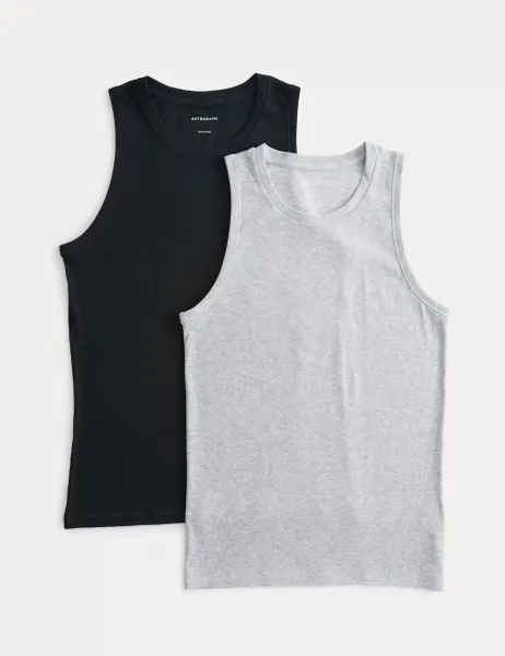 Autograph 2 Pack Cotton Rich Ribbed Sleeveless Vests Black Mix