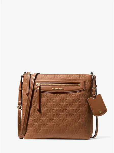 Michael Kors Jet Set Travel Large Logo Embossed Leather Crossbody Bag