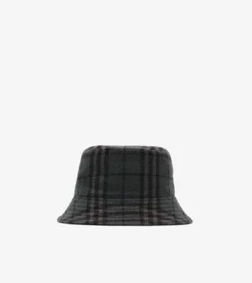 Reversible Check Wool Bucket Hat in Iron grey