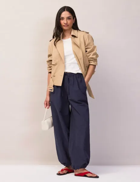 RO&ZO Cotton Rich Drawstring Parachute Trousers Navy
