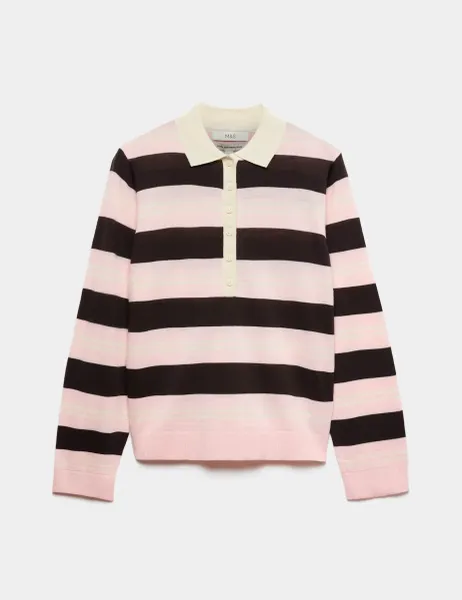 Marks & Spencer Pure Merino Wool Striped Collared Jumper