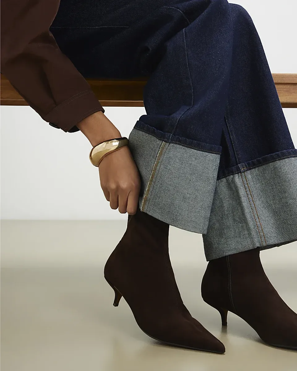 Faux Suede Pointed Toe Sock Boots