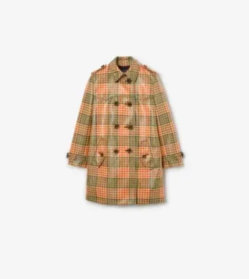 Short Check Coated Raffia-effect Summerside Trench Coat in Chrome yellow/pomegranate pink - Women, Nylon