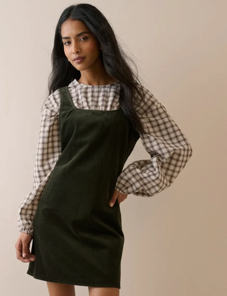 Cord Square Neck Mini Skater Dress