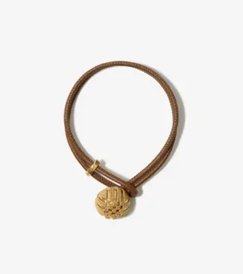 Leather Check Granulation Bracelet in Gold/teak brown