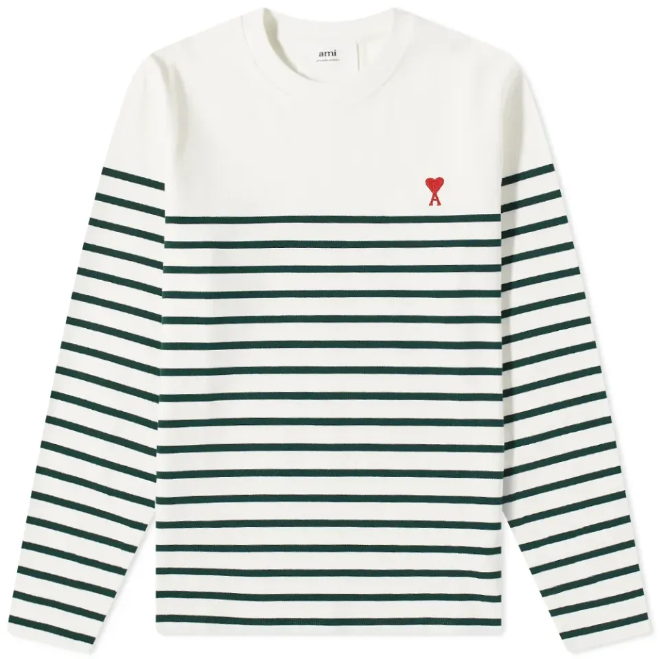 AMI Long Sleeve Small A Heart Striped T-Shirt