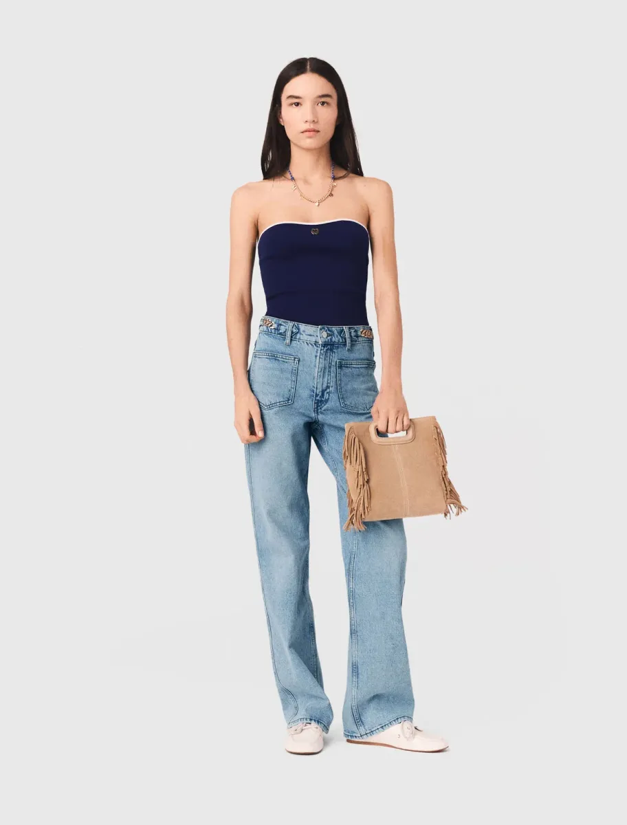 Contrast-knit bustier top