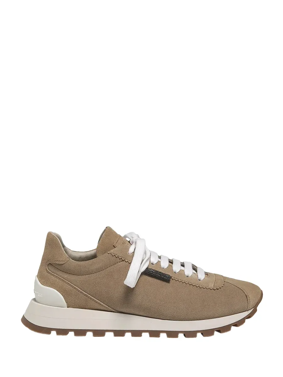 Women Suede Low-Top Sneakers Beige
