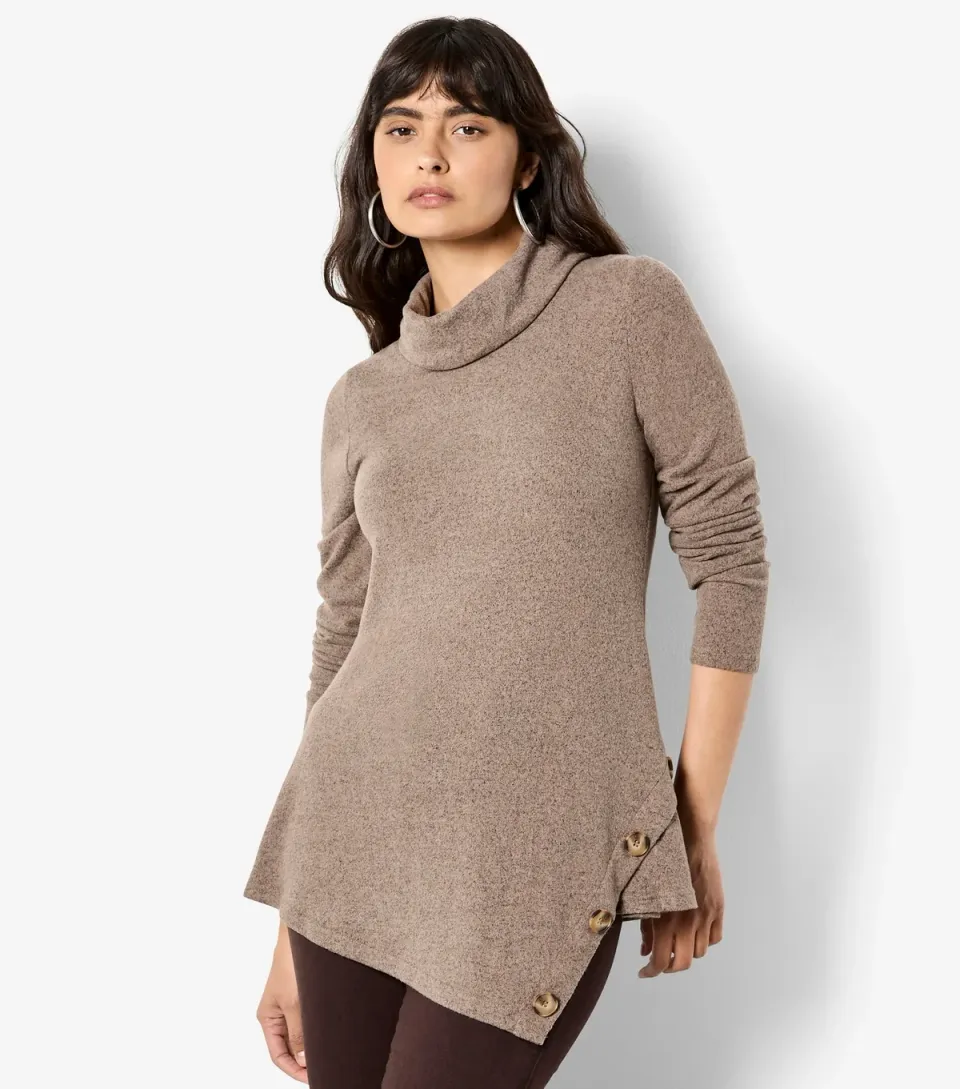 Women's Stone Cowl Neck Asymmetric Hem Top