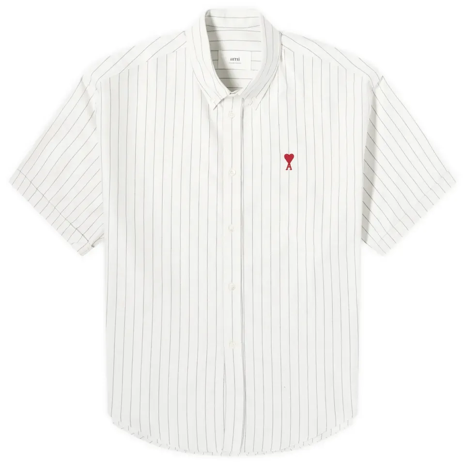Boxy Fit Heart Short Sleeve Stripe Shirt