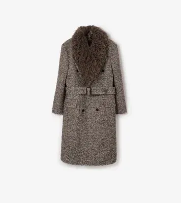 Wool Mohair Blend Tailored Coat in Rice beige/raven grey