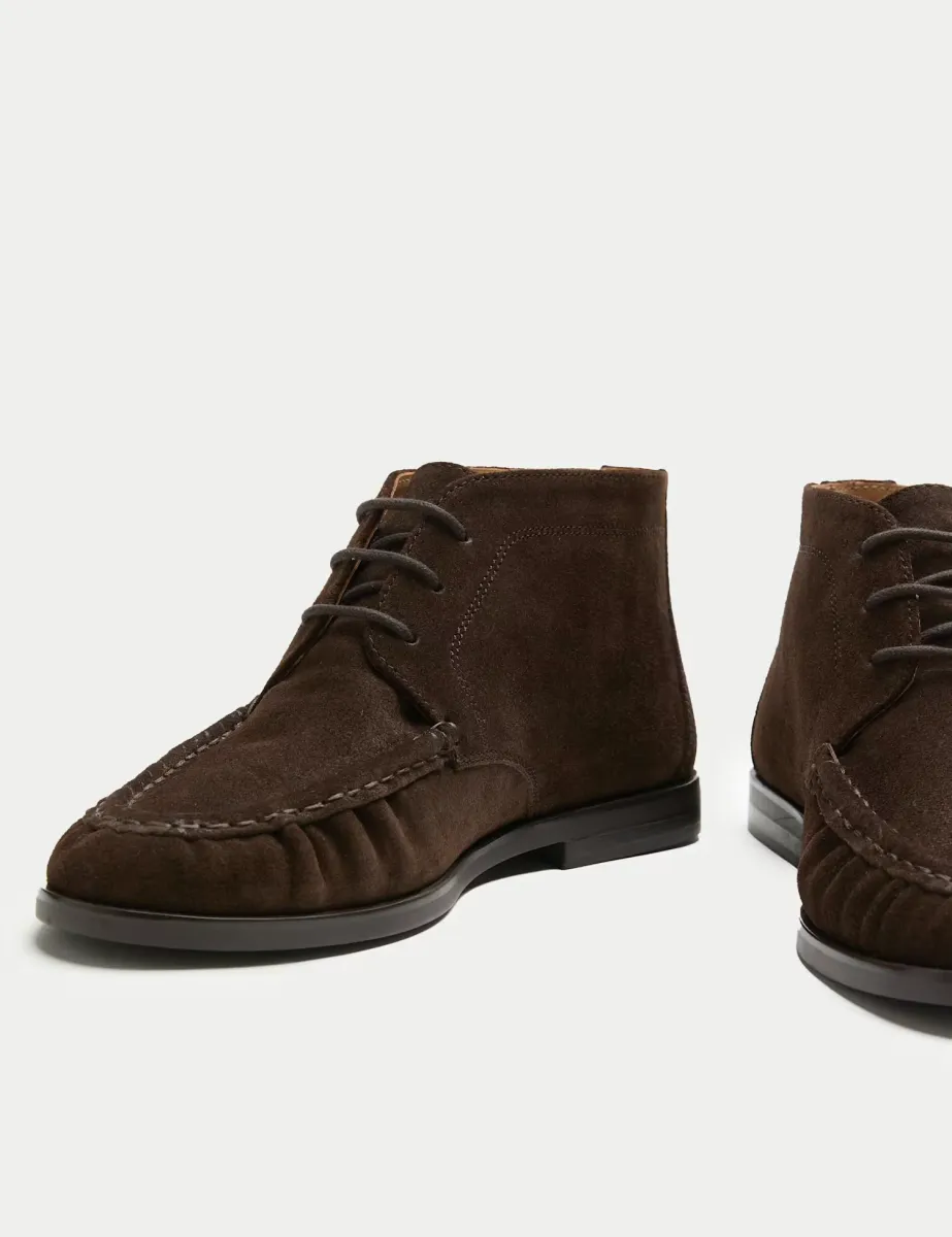 Suede Ruched Lace Up Boots Chocolate