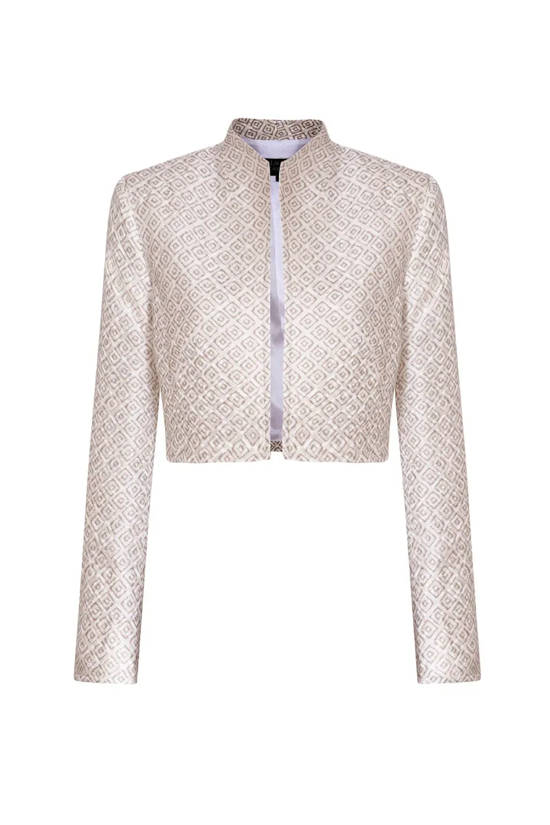Ivory and Taupe Printed Silk/Wool Short Jacket - Hermione