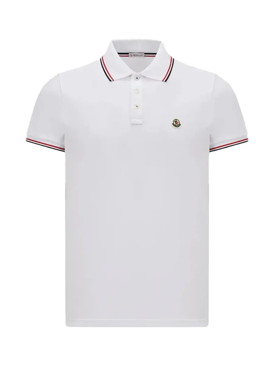 men Tricolor-Trimmed Cotton Piquet Polo Shirt O.White