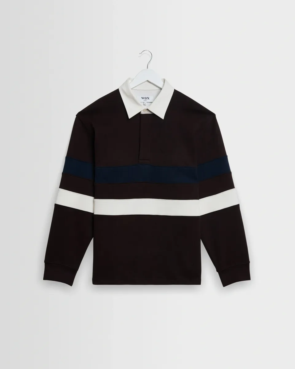 Rowhill - Brown and Navy Stripe Loopback Rugby Shirt