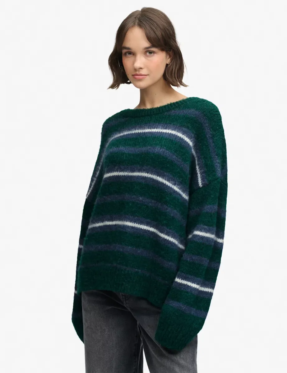 Brushed Striped Relaxed Jumper Green Mix