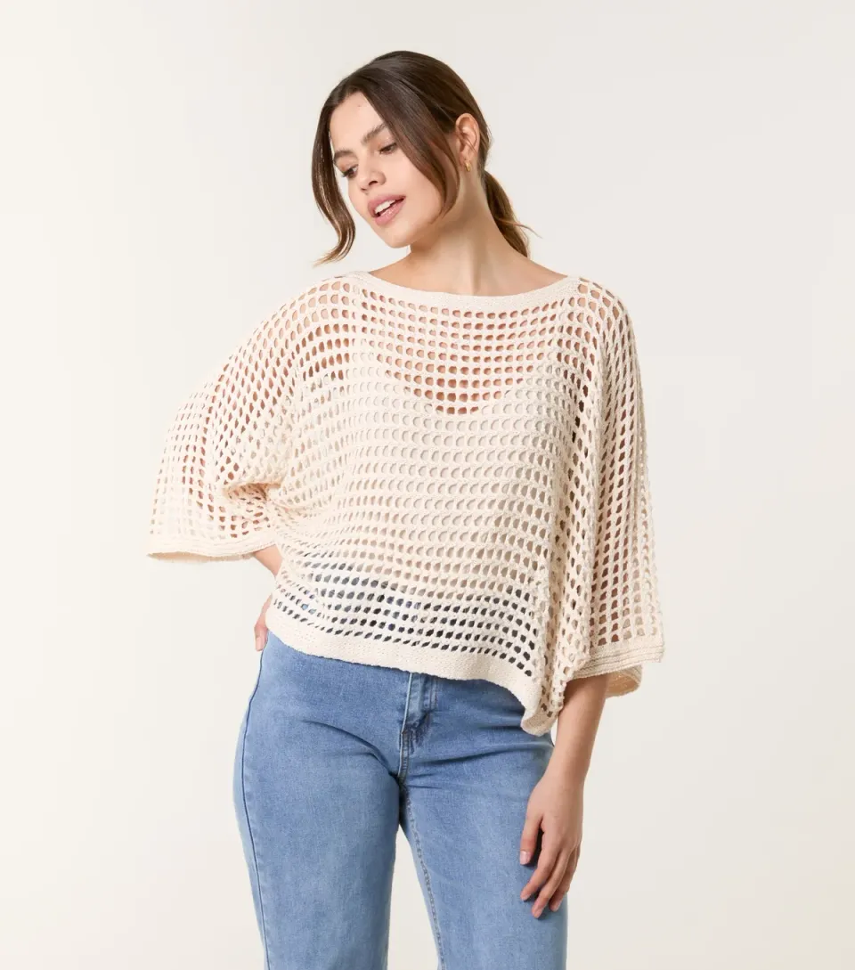 Women's Stone Open Knit Top