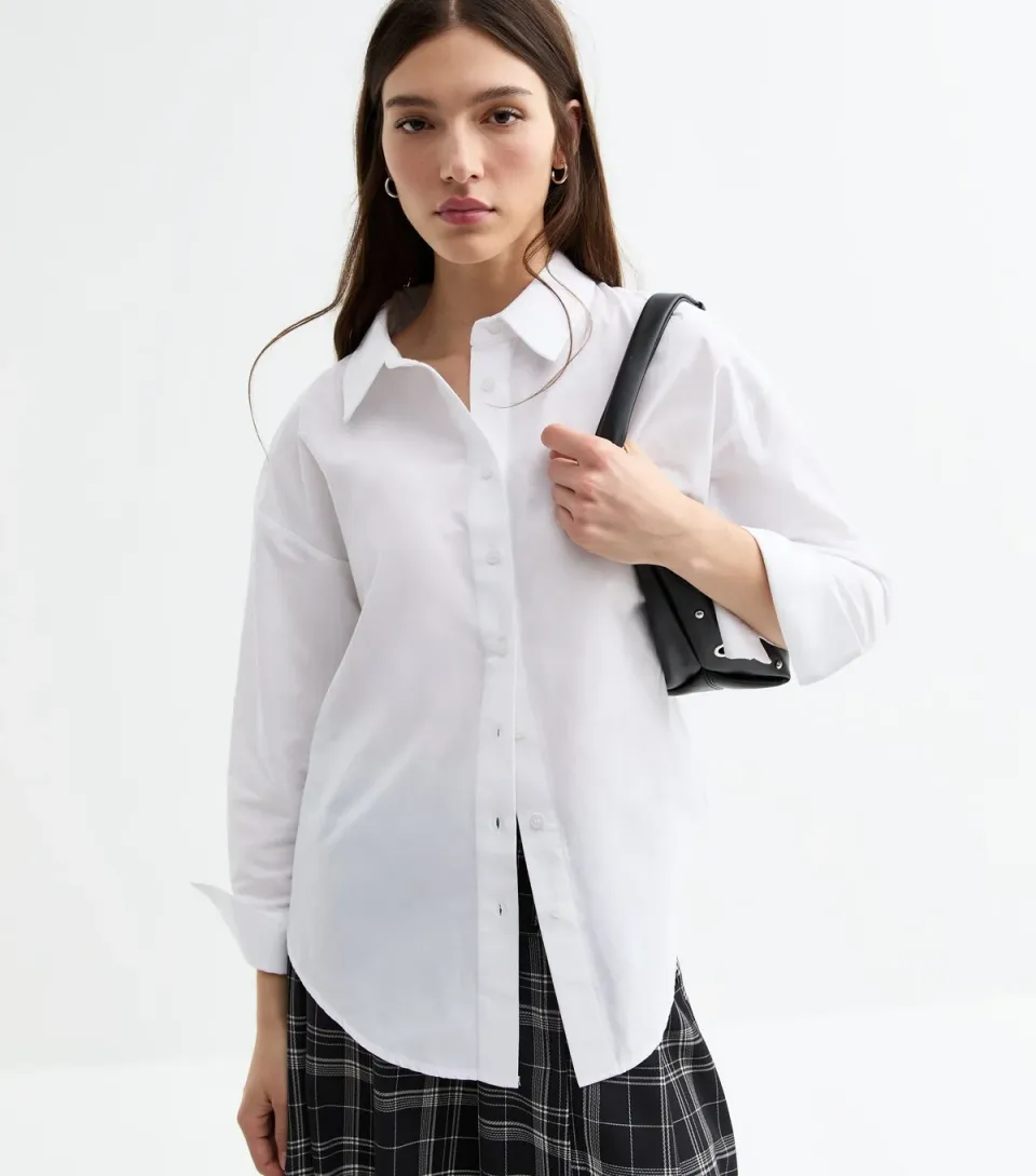 Women's White Long Cuff Poplin Shirt