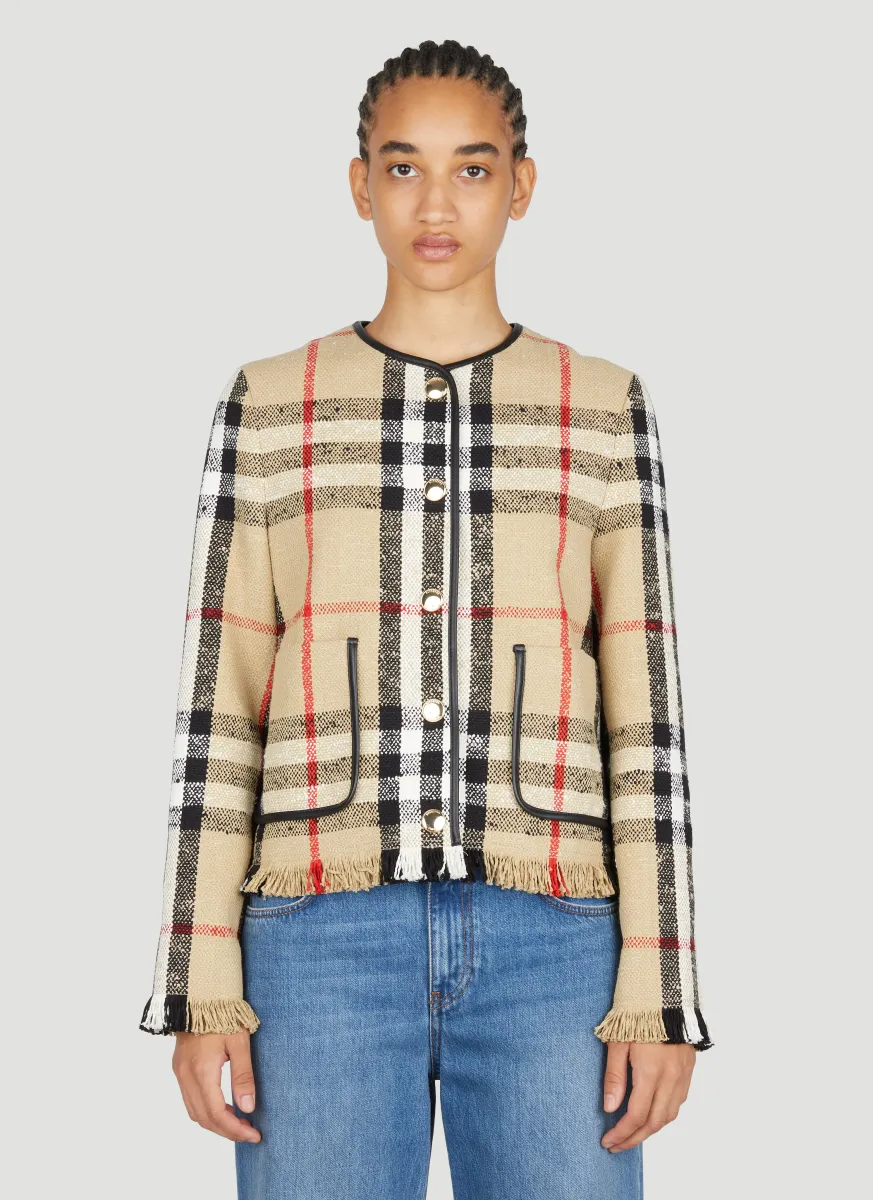Check Bouclé Collarless Jacket