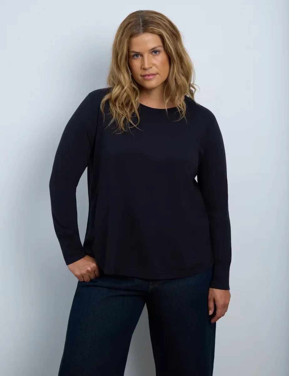 Pure Cotton Scoop Neck Top Navy