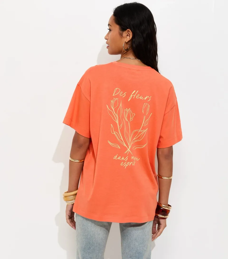 Women's Bright Orange Sketchy Tulip Oversized T-Shirt