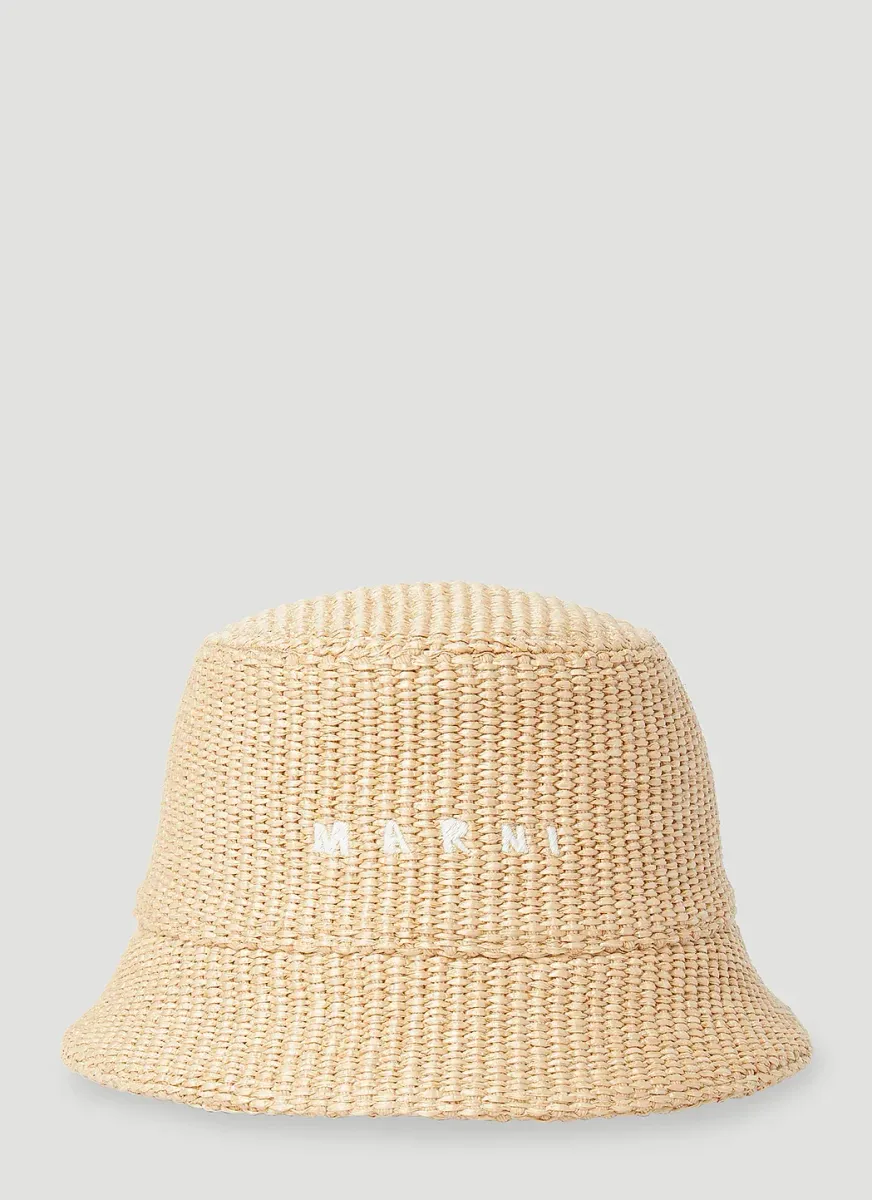 Logo Embroidery Raffia-Effect Bucket Hat