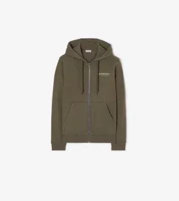 Cotton Zip Hoodie in Olive green