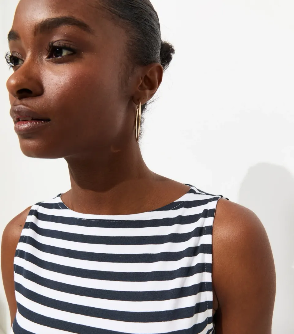 Women's Dark Blue Striped Slash Neck Top
