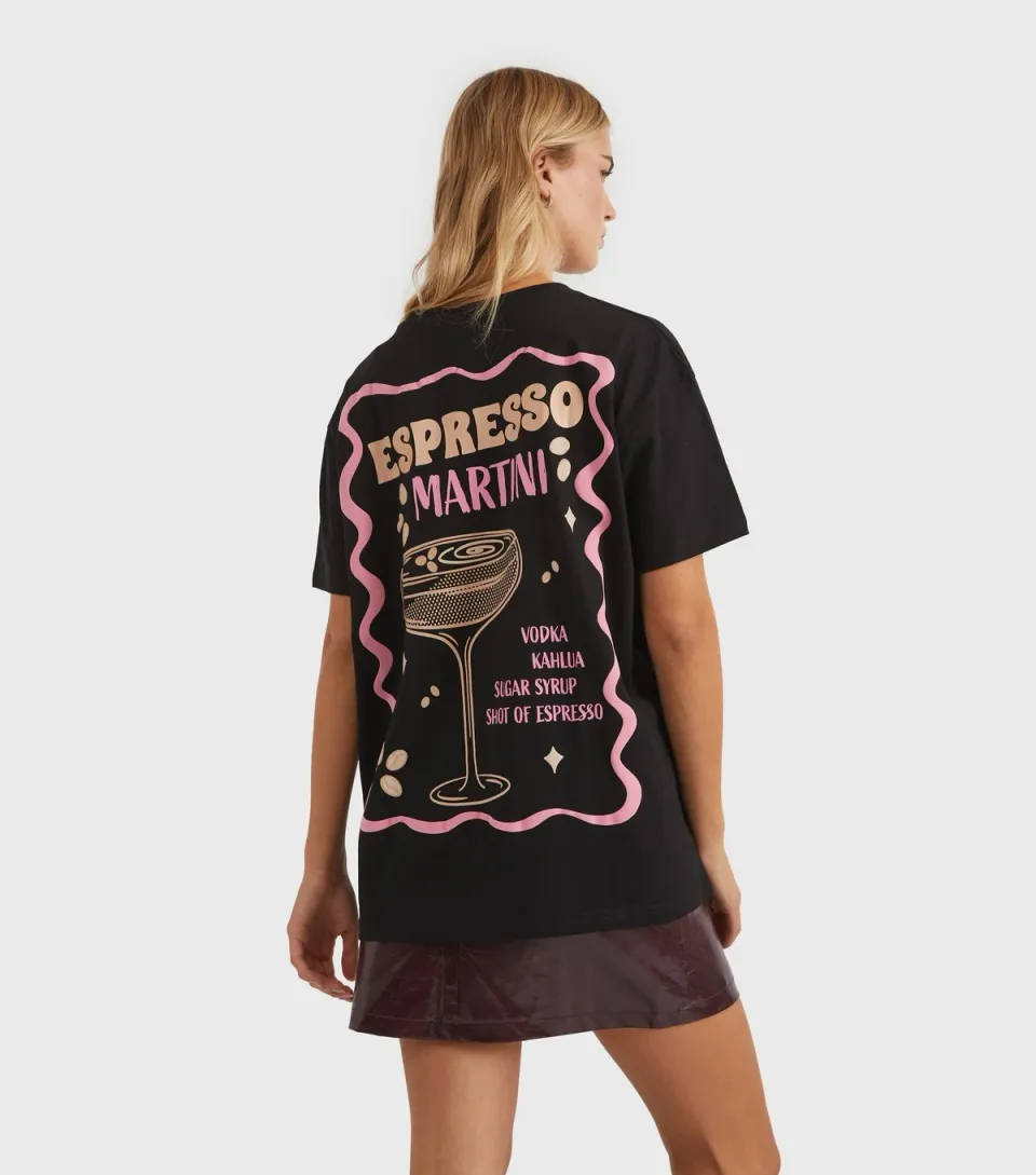 Women's Black Cotton Espresso Martini Logo T-Shirt