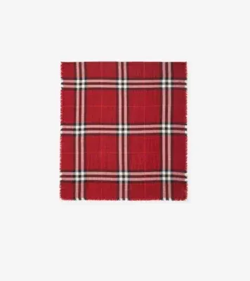 Reversible Check Wool Silk Scarf in Oxblood red/post red