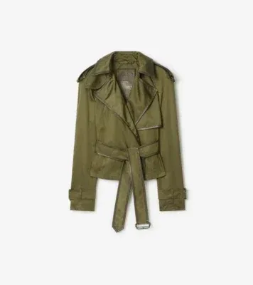 Short Nylon Blend Trench Coat in Tent green