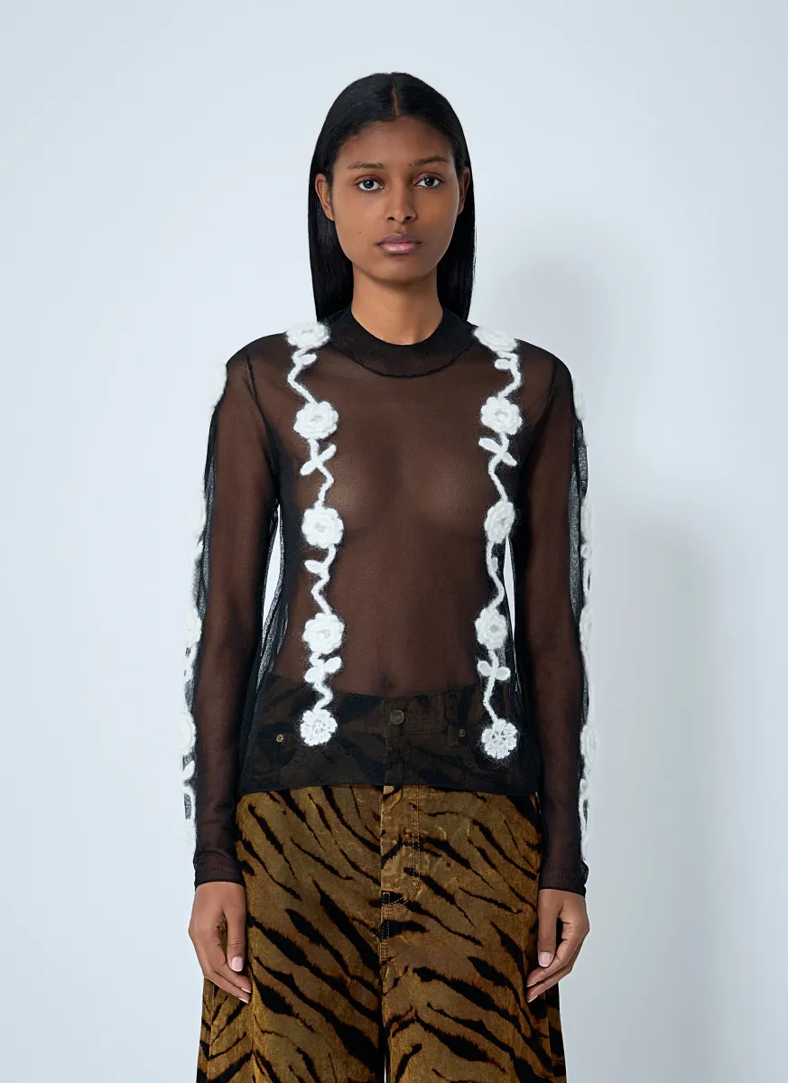 Sheer Floral Crochet Sweater