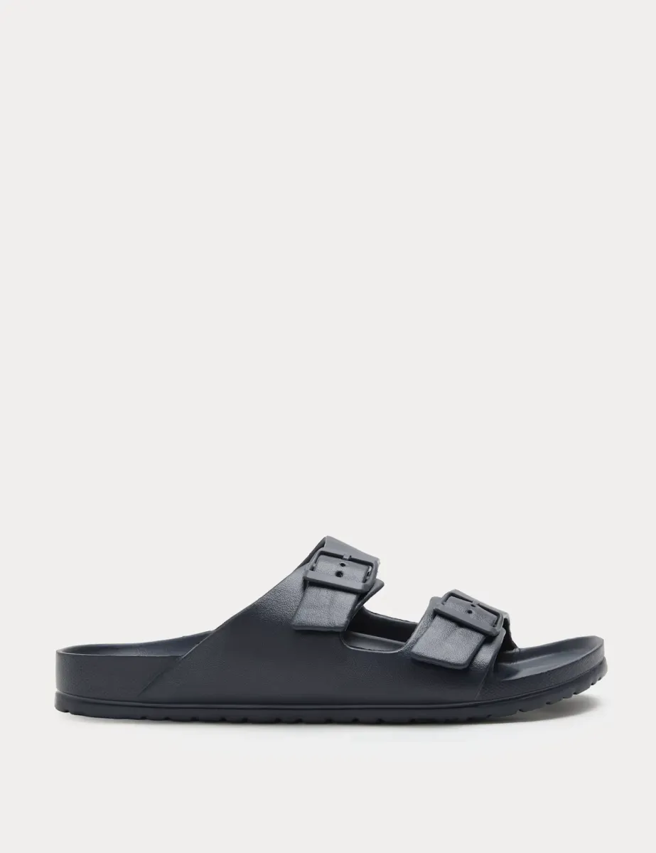 Moulded Footbed Two Strap Slider Sandals Navy