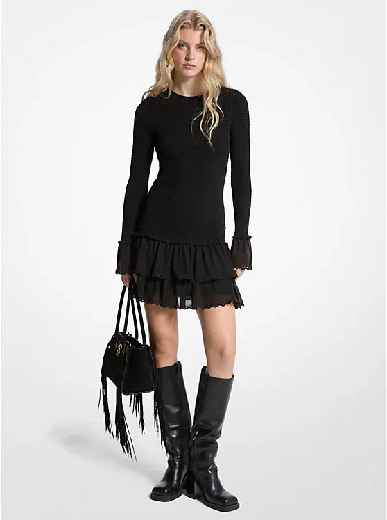 Smocked Georgette Ruffle Mini Dress