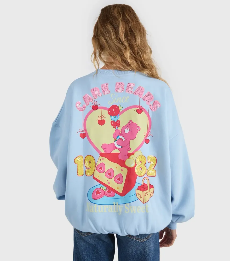 Women's Light Blue Care Bears Printed Sweatshirt