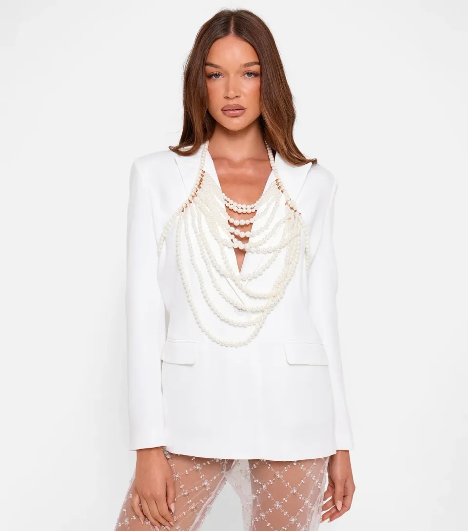 Off White Faux Pearl Necklace and Body Chain