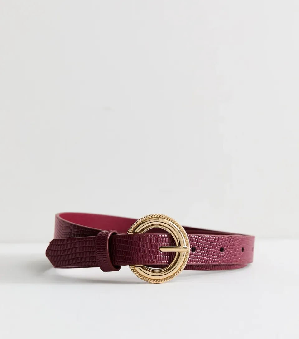 Dark Burgundy Faux Leather Textured Belt
